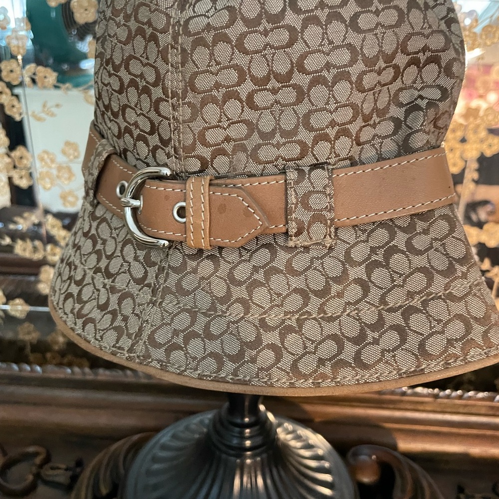 Coach y2k bucket hat with leather belt and trim